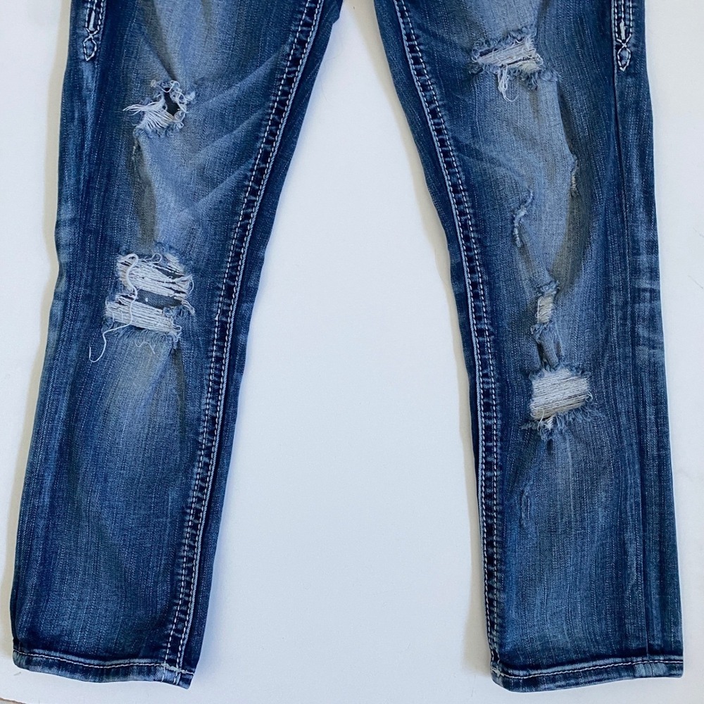 Rock Revival Darcey Crop Jeans Womens 25 Dark Wash Distressed Sequin Rhinestone - Picture 3 of 9